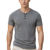 Camiseta Básica Masculina Gola V com 3 Botões