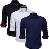 Kit de 3 Camisas Masculinas Manga Longa Slim Fit Tecido Elástico Alta Qualidade
