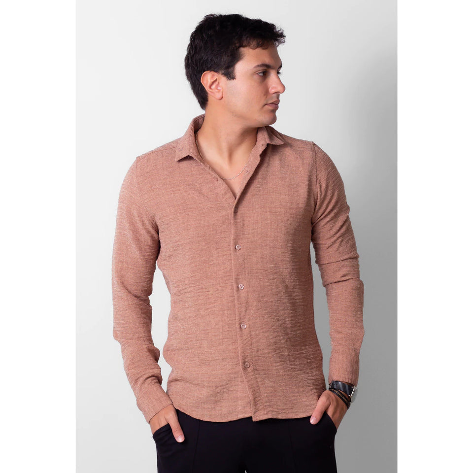 Camisa Social Manga Longa Masculina Ternura Texturizada