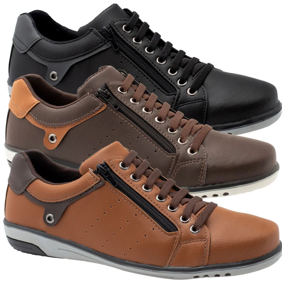 Kit 3 Pares de Sapatênis Masculino Elástico Confortável Vegano Sintético, Sapatênis Masculino de Elástico e Zíper, Calçado Casual Masculino Confortável para Jeans, Bermudas ou Trabalho