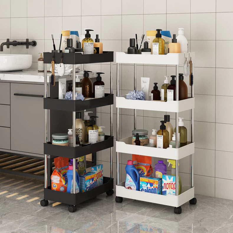 Organizador Móvel Com 4 Prateleiras, Design Slim, Rodinhas 360°, Estrutura Resistente, Ideal Para Cozinha, Banheiro, Escritório, Lavanderia, Armazenamento Prático, Espaço Otimizado, Fácil Montagem, Cor Neutra, Compacto e Funcional, Organize Seu Ambiente Com Estilo.