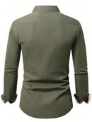 Camisa Social Masculina Manga Longa Algodão Ajuste Regular Preto Verde Cáqui