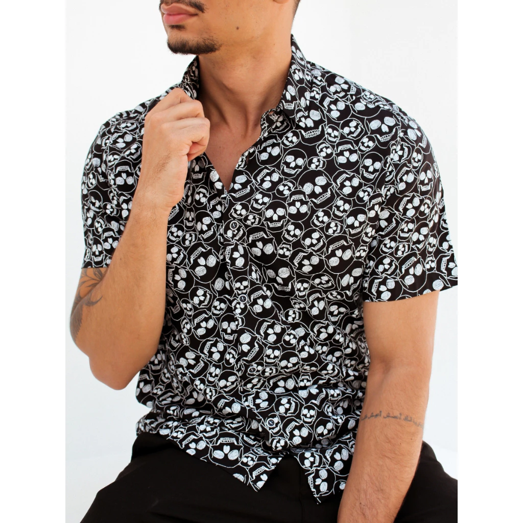 Camisa Masculina Viscose Manga Curta Caveira