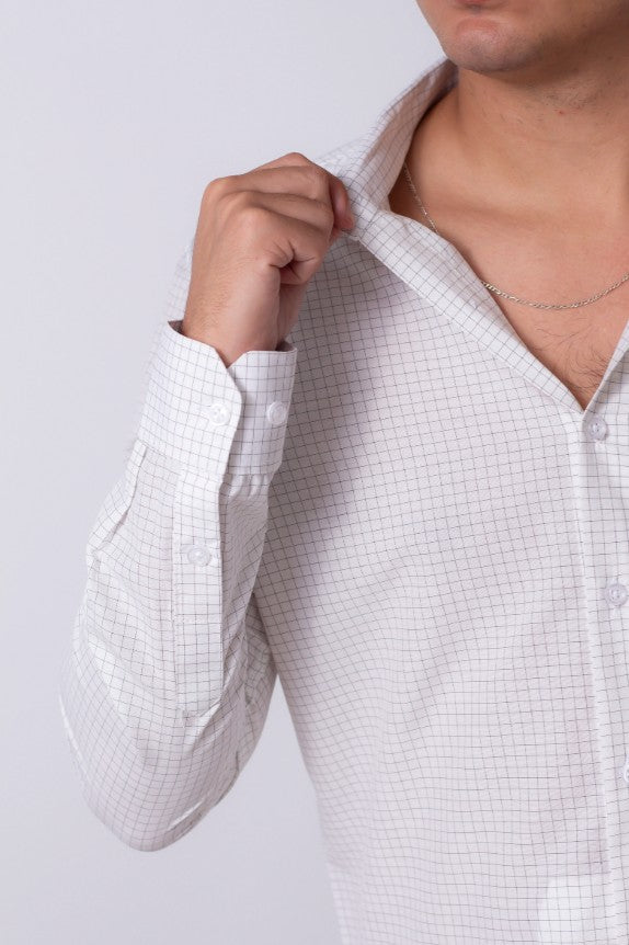 Camisa Masculina Manga Longa Xadrez Risca de Giz
