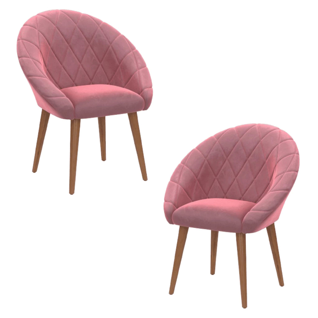 Kit 2 Poltronas Decorativas para Recepção e Escritório, Estilo Moderno com Pés Palito, Estofamento em Veludo Branco e Rosa, Courino Marrom, Conforto e Elegância para Seu Ambiente