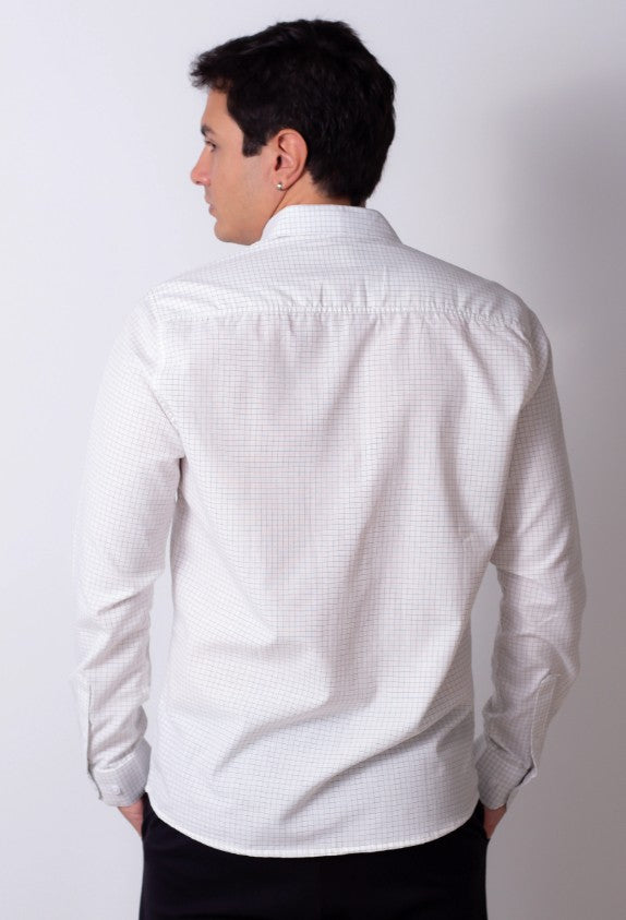 Camisa Masculina Manga Longa Xadrez Risca de Giz