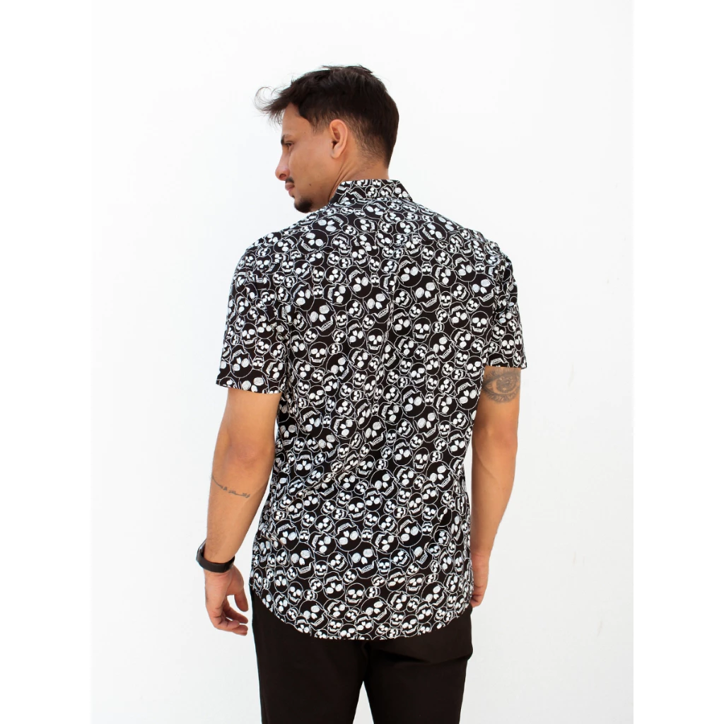 Camisa Masculina Viscose Manga Curta Caveira