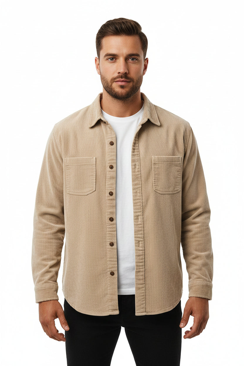 Jaqueta Masculina Casual de Veludo Leve Manga Longa