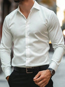 Camisa Masculina Manga Longa Lisa Slim Fit Casual Negócios Primavera Verão