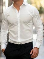 Camisa Masculina Manga Longa Lisa Slim Fit Casual Negócios Primavera Verão