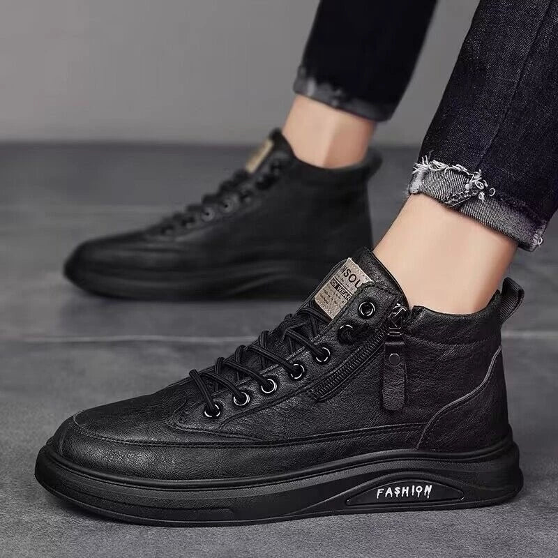 Tênis de Couro Preto Masculino Respirável e Antiderrapante