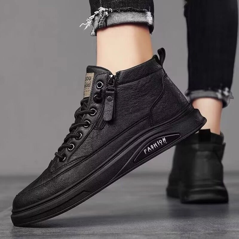 Tênis de Couro Preto Masculino Respirável e Antiderrapante