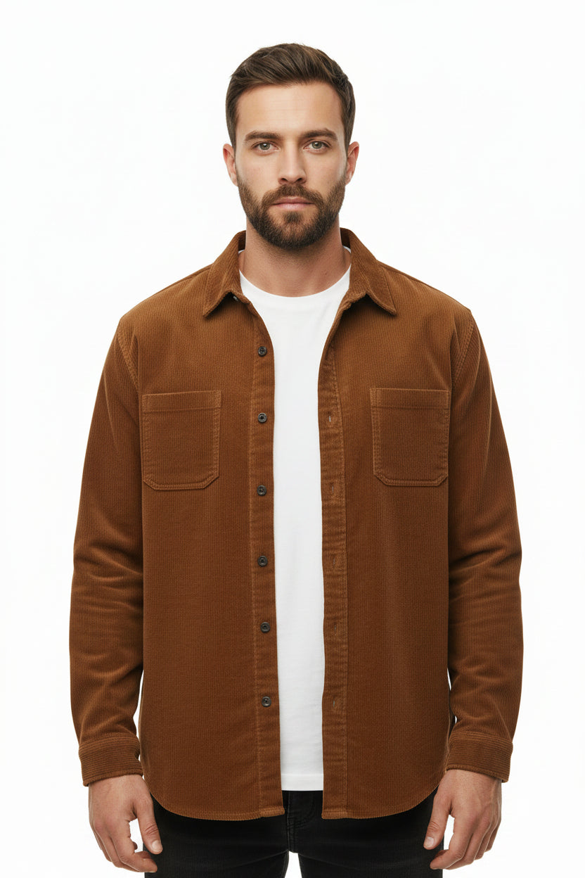 Jaqueta Masculina Casual de Veludo Leve Manga Longa