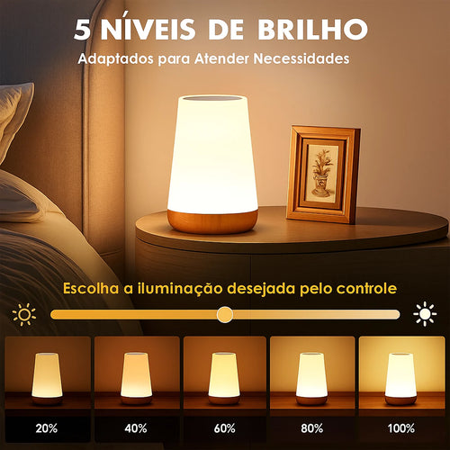 Detalhe do toque para ajustar brilho do abajur LED RGB