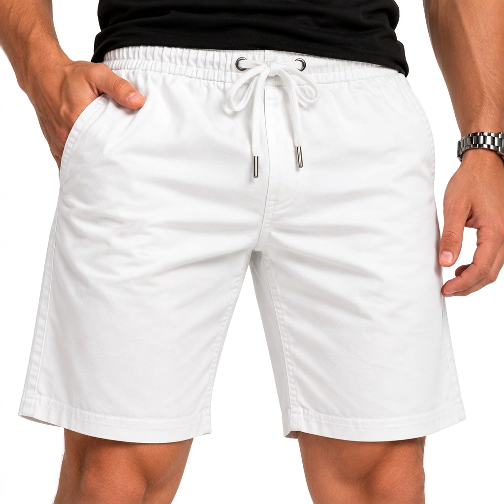Bermuda Masculina Branca com Elástico e Cordão Casual