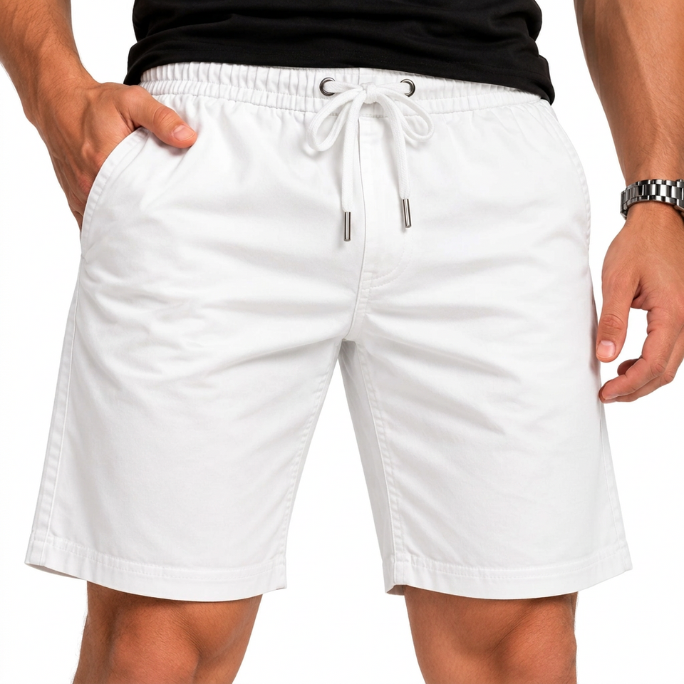 Bermuda Masculina Branca com Elástico e Cordão Casual