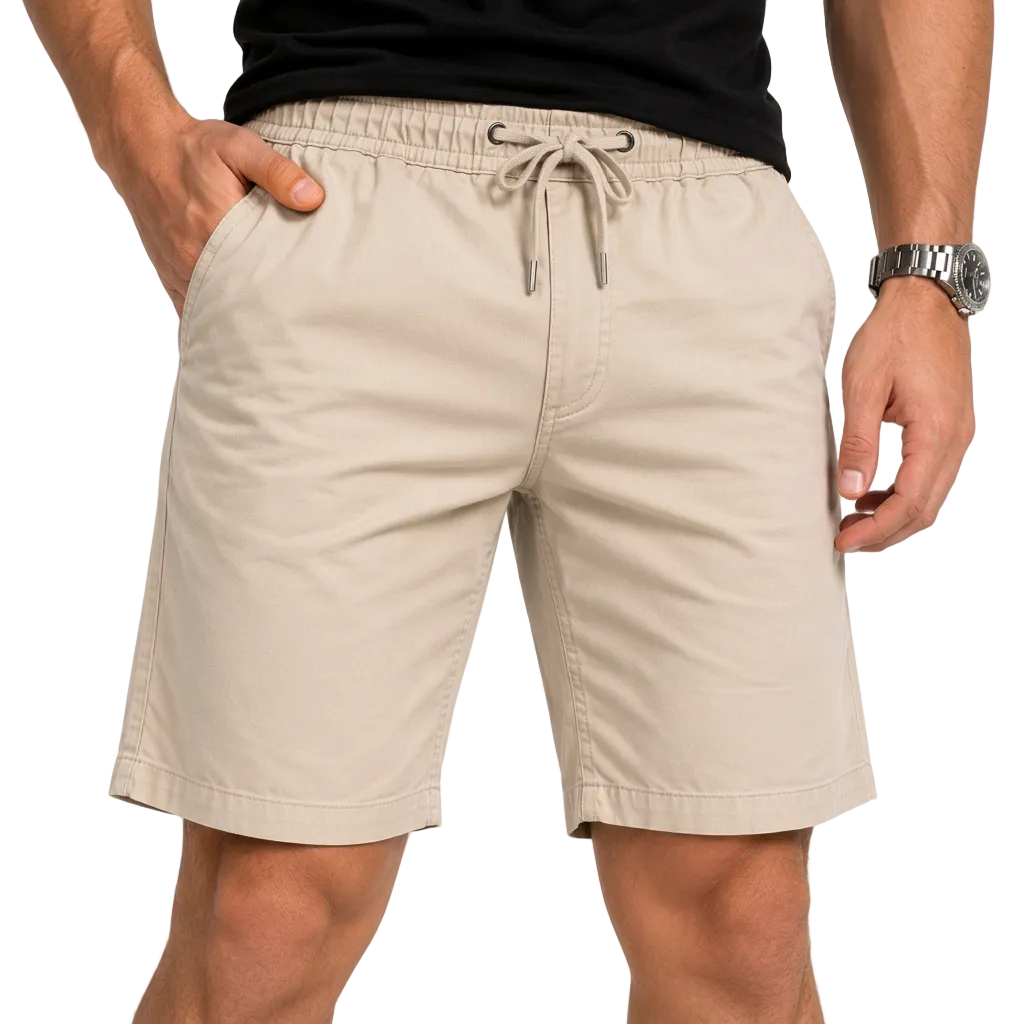 Bermuda Masculina Sarja Bege com Elástico e Cordão Casual