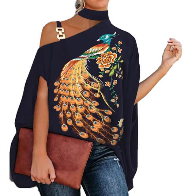 Blusa Feminina Gola Alta e Ombro Aberto - Brenda