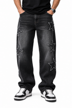 Calça Jeans Masculina Loose Fit Bordada Streetwear