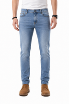 Calça Jeans Masculina Premium Slim Fit Azul Claro Stretch Luxo Casual