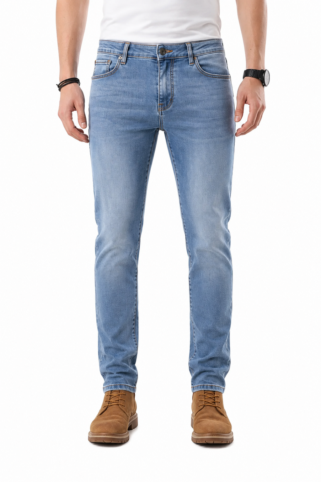 Calça Jeans Masculina Premium Slim Fit Azul Claro Stretch Luxo Casual