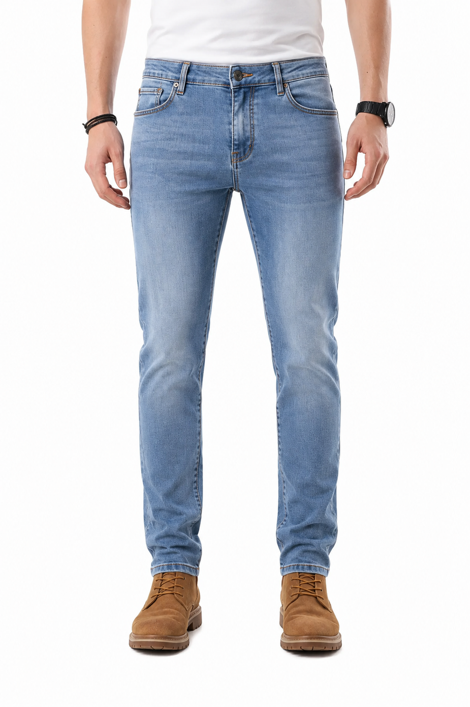 Calça Jeans Masculina Premium Slim Fit Azul Claro Stretch Luxo Casual