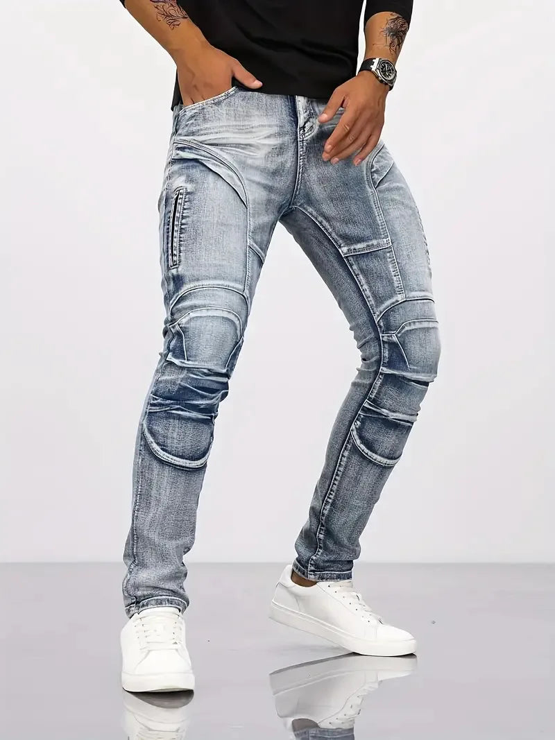 Calça Jeans Masculina Slim Fit High Street Com Caimento Moderno, Calça Jeans Masculina Estilo Urbano Com Design Atual, Calça Jeans Masculina Ajustada Com Pequenos Rasgos Fashion, Calça Jeans Masculina Para Uso Diário Em Todas As Estações, Calça Jeans Masculina Versátil Para Looks Casuais E Streetwear, Calça Jeans Masculina De Alta Qualidade E Estilo Premium