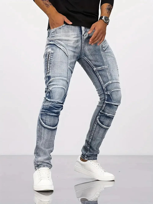 Calça Jeans Masculina Slim Fit High Street Com Caimento Moderno, Calça Jeans Masculina Estilo Urbano Com Design Atual, Calça Jeans Masculina Ajustada Com Pequenos Rasgos Fashion, Calça Jeans Masculina Para Uso Diário Em Todas As Estações, Calça Jeans Masculina Versátil Para Looks Casuais E Streetwear, Calça Jeans Masculina De Alta Qualidade E Estilo Premium