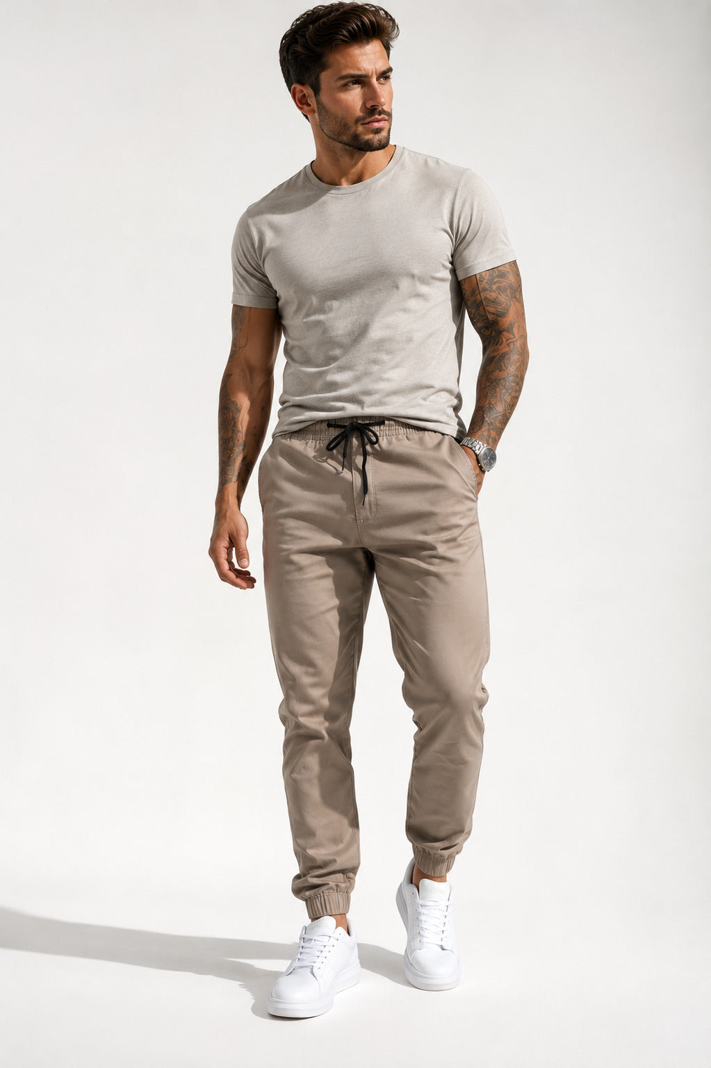 Calça Jogger Masculina Sarja com Elastano Confortável Casual