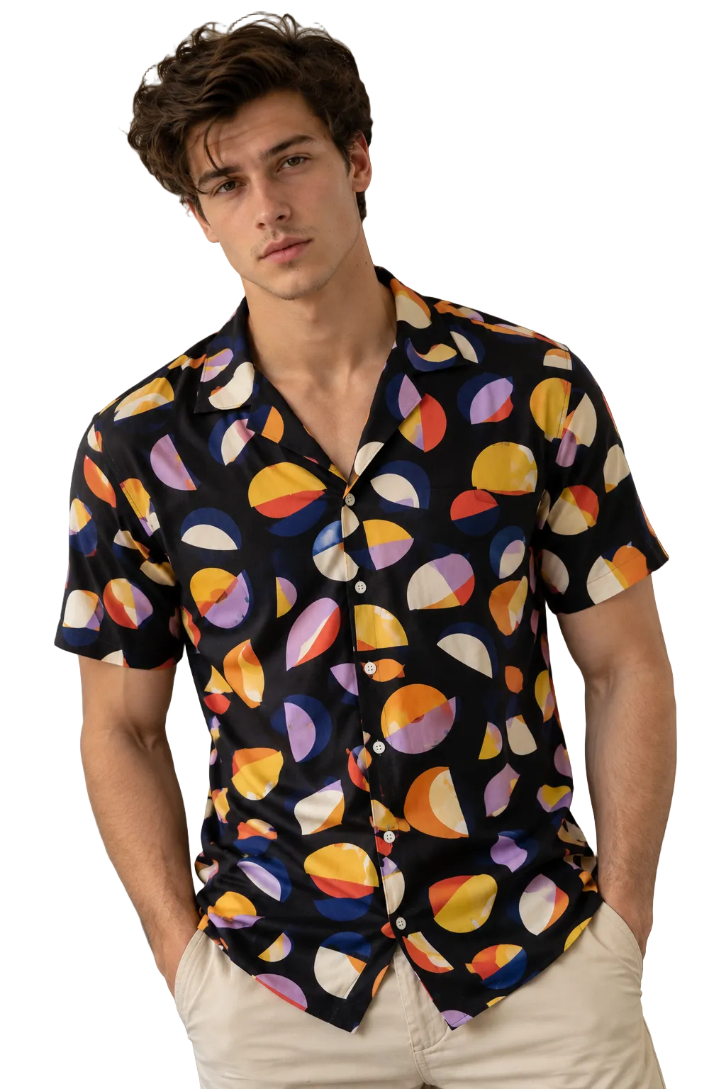 Camisa Masculina Estampada Manga Curta em Viscose Casual