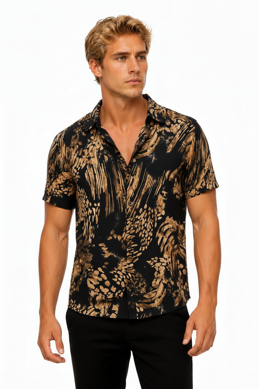 Camisa Masculina Manga Curta 100% Viscose Estampada Premium
Elegância Tropical Com Conforto Absoluto