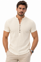 Camisa Masculina Manga Curta Algodão e Linho Casual