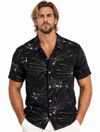 Camisa Masculina Manga Curta Estampada Preta Casual Premium