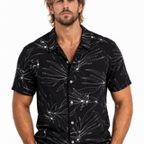 Camisa Masculina Manga Curta Estampada Preta Casual Premium