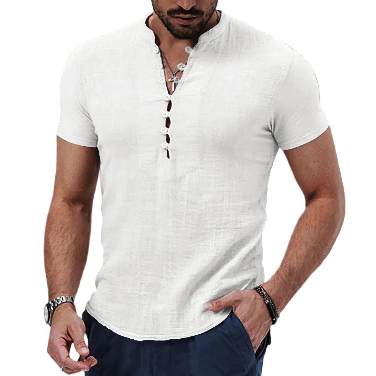 Camisa Masculina Manga Curta Social Retro