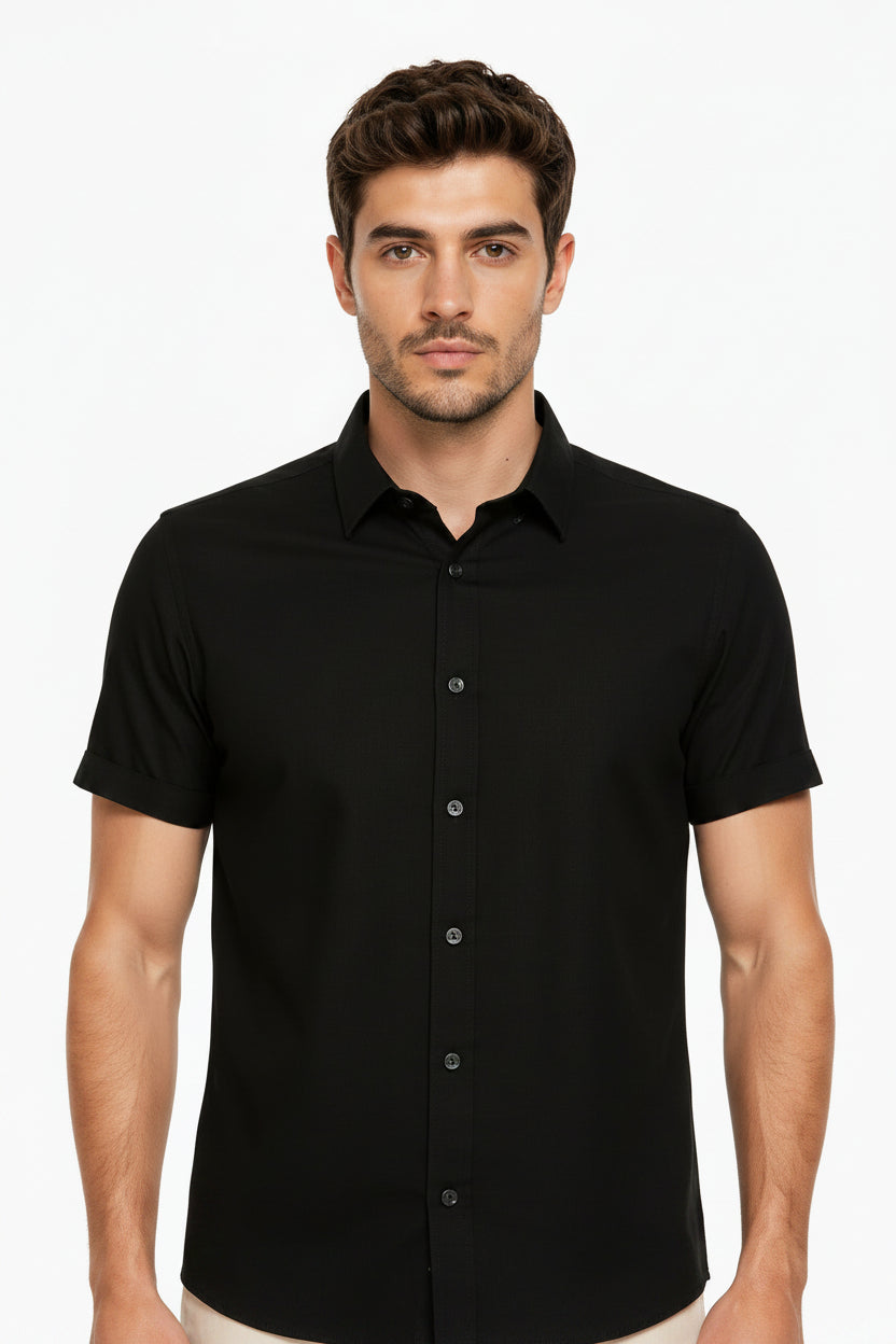 Camisa Masculina Manga Curta Tibete Regular Fit Casual Social