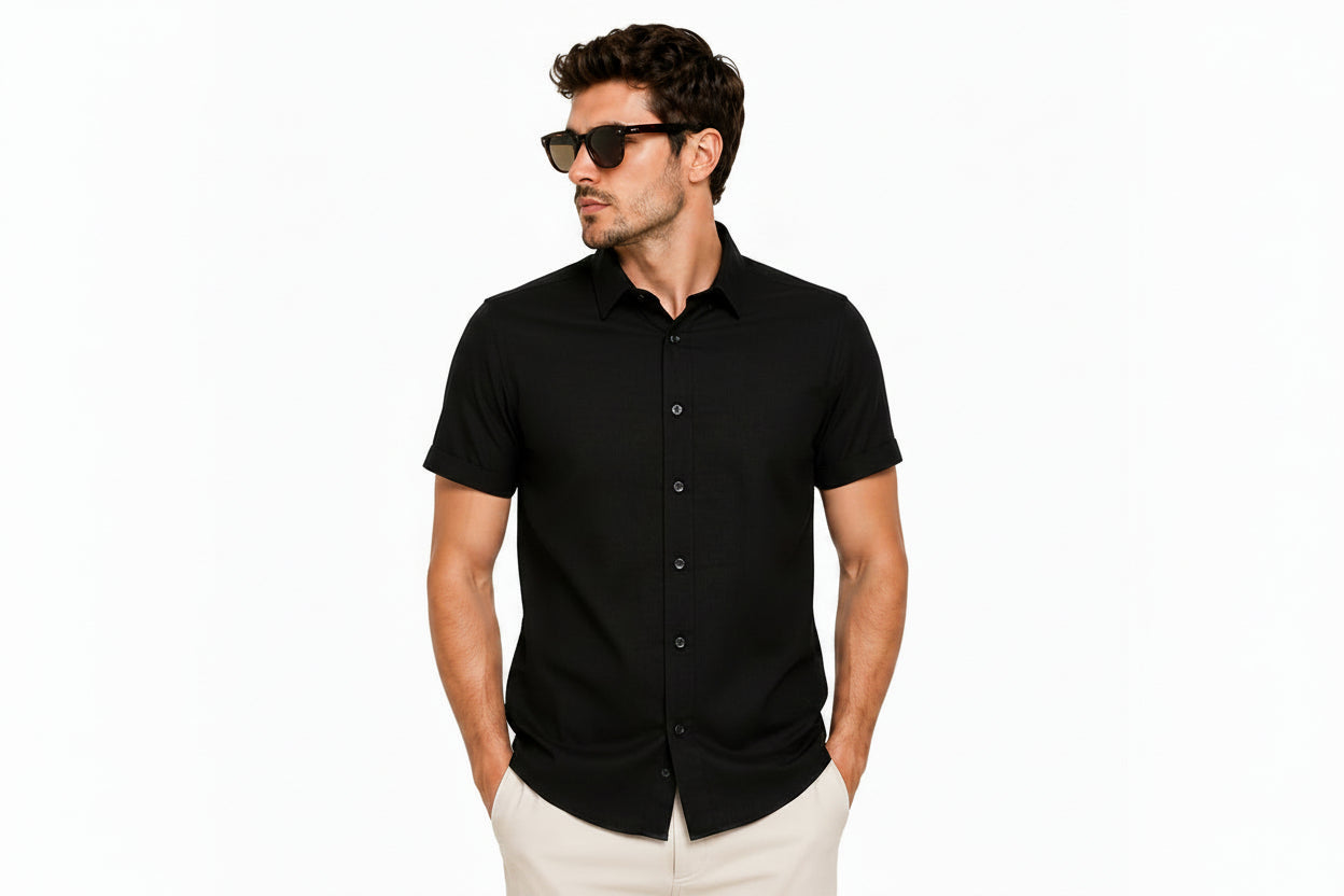 Camisa Masculina Manga Curta Tibete Regular Fit Casual Social