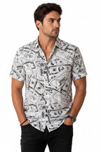 Camisa Masculina Manga Curta de Viscose Branca Estampada – Leve, Casual e Moderna