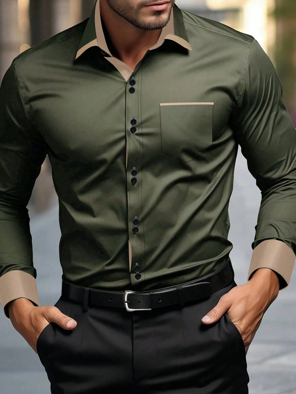 Camisa Social Masculina Manga Longa Ajuste Regular