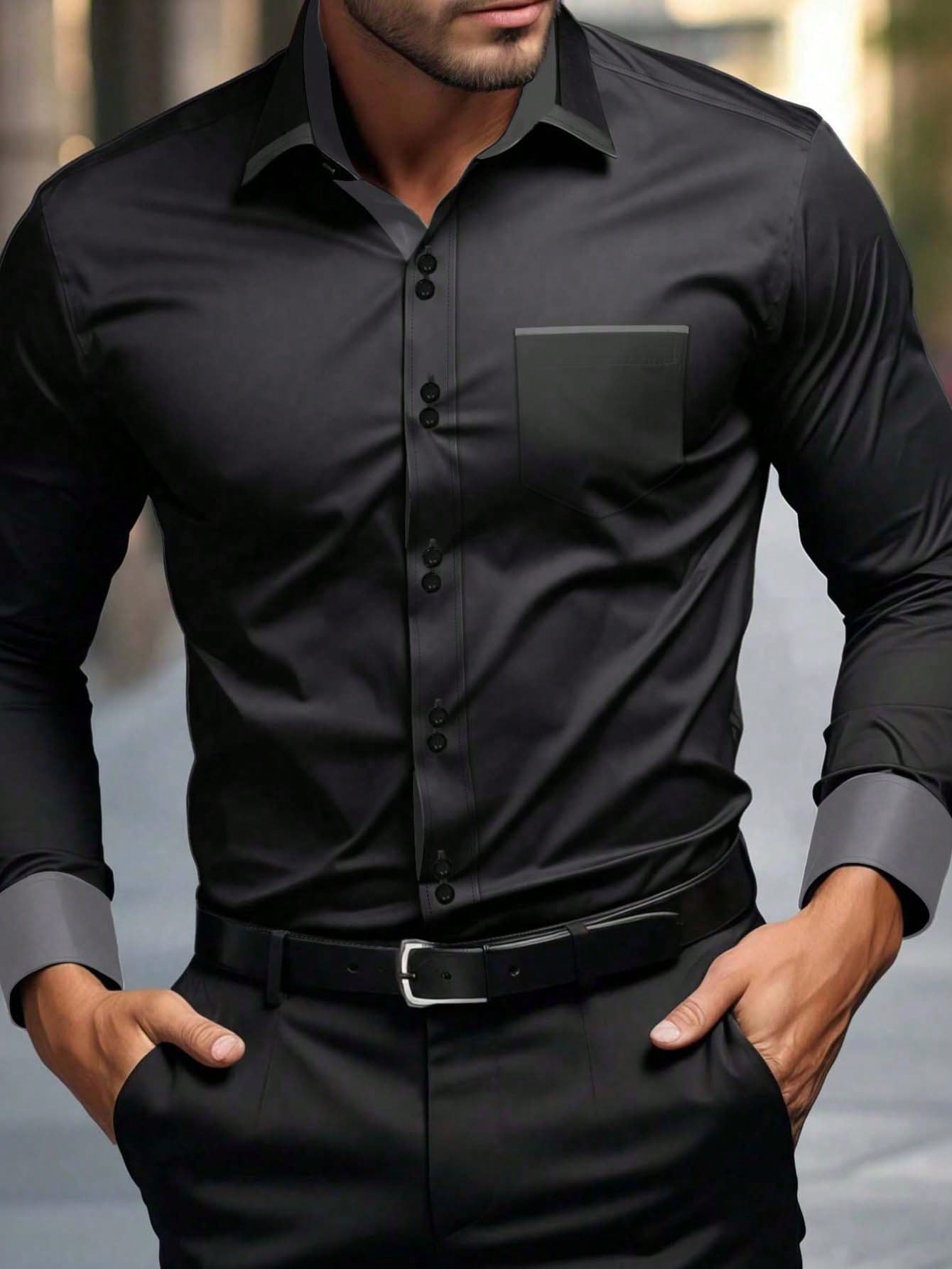 Camisa Social Masculina Manga Longa Ajuste Regular
