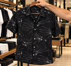 Camisa Masculina Manga Curta Estampada Preta Casual Premium