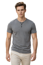 Camiseta Básica Masculina Gola V com 3 Botões
