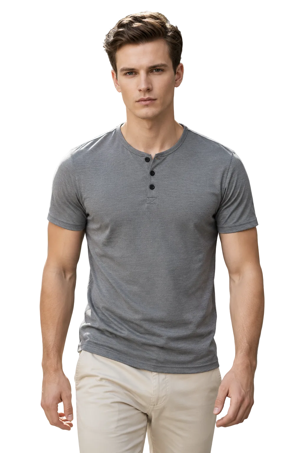 Camiseta Básica Masculina Gola V com 3 Botões