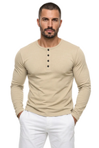 Camiseta Masculina Manga Longa Gola Padre Henley Slim Fit
