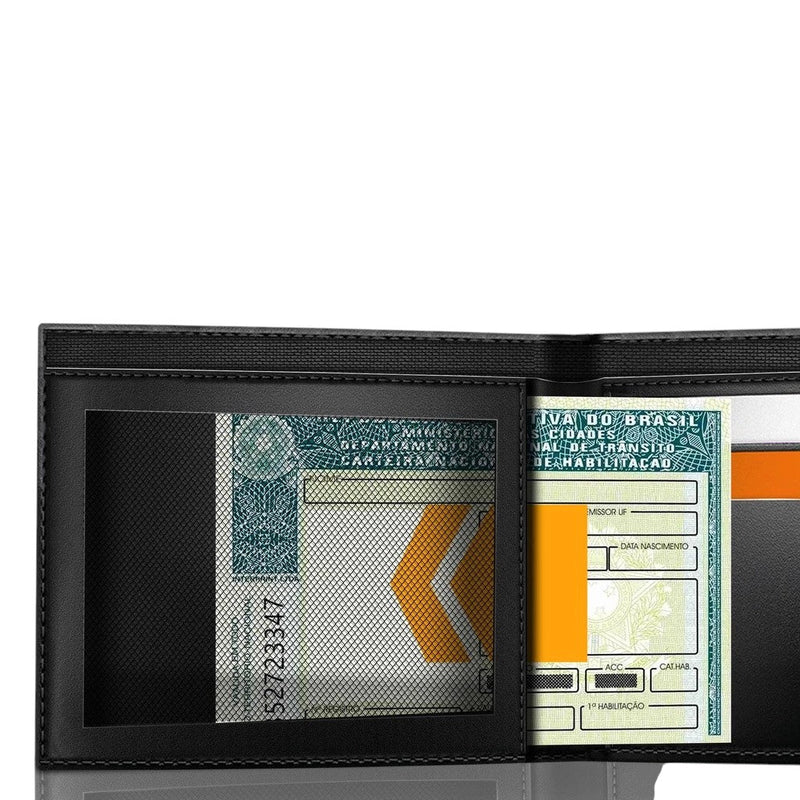 Carteira RFID Ultra Slim Masculina Gshield em Couro Preto – Proteja Seus Cartões e Dados com Design Elegante, Bloqueio RFID e Organização Prática.