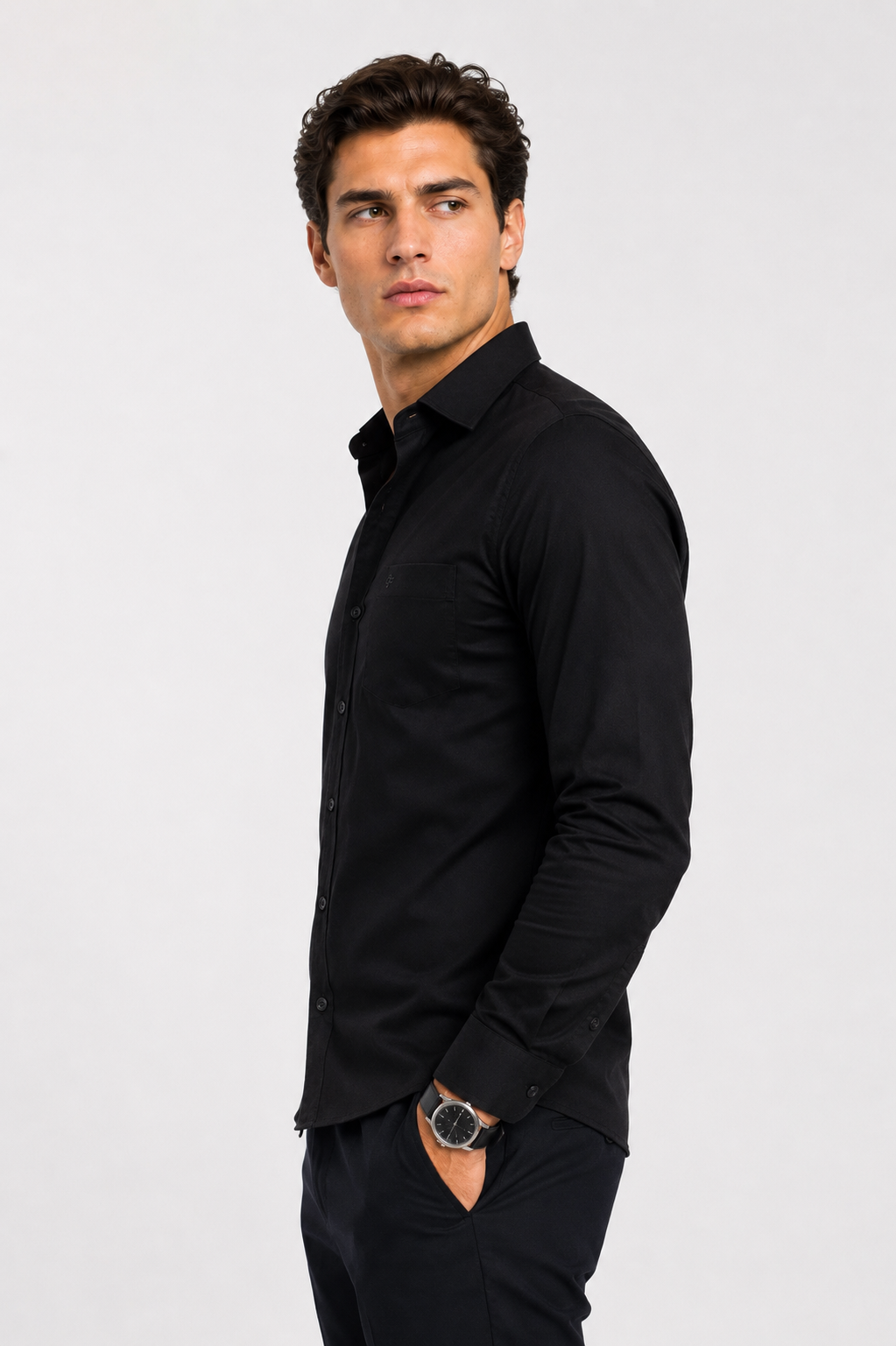 Camisa Social Masculina Preta Manga Longa Luxo Preta
