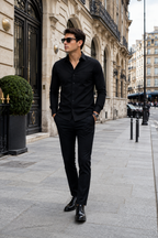 Camisa Social Masculina Preta Manga Longa Luxo Preta