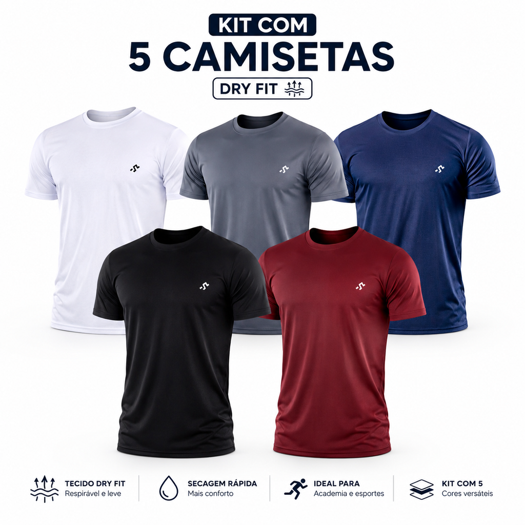 Kit 5 Camisetas Masculinas Dry Fit Academia Corrida CrossFit