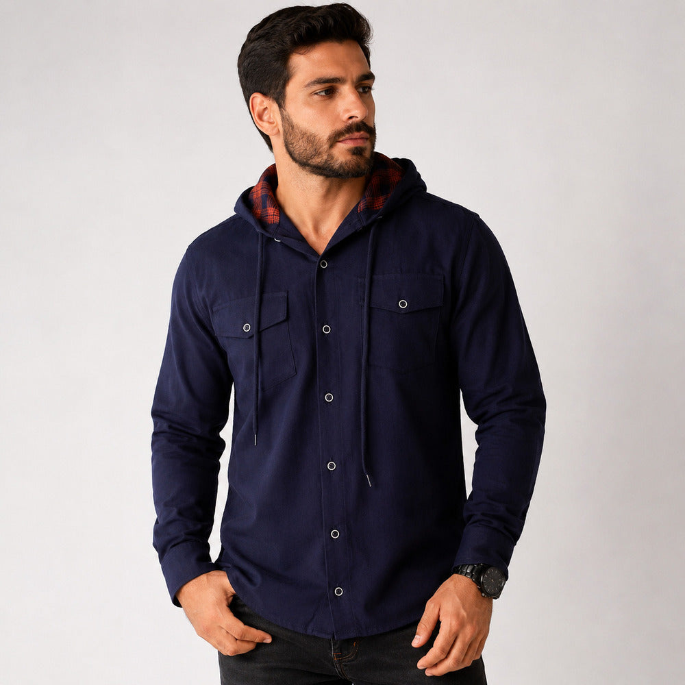 Camisa Masculina Flanelada Manga Longa com Capuz