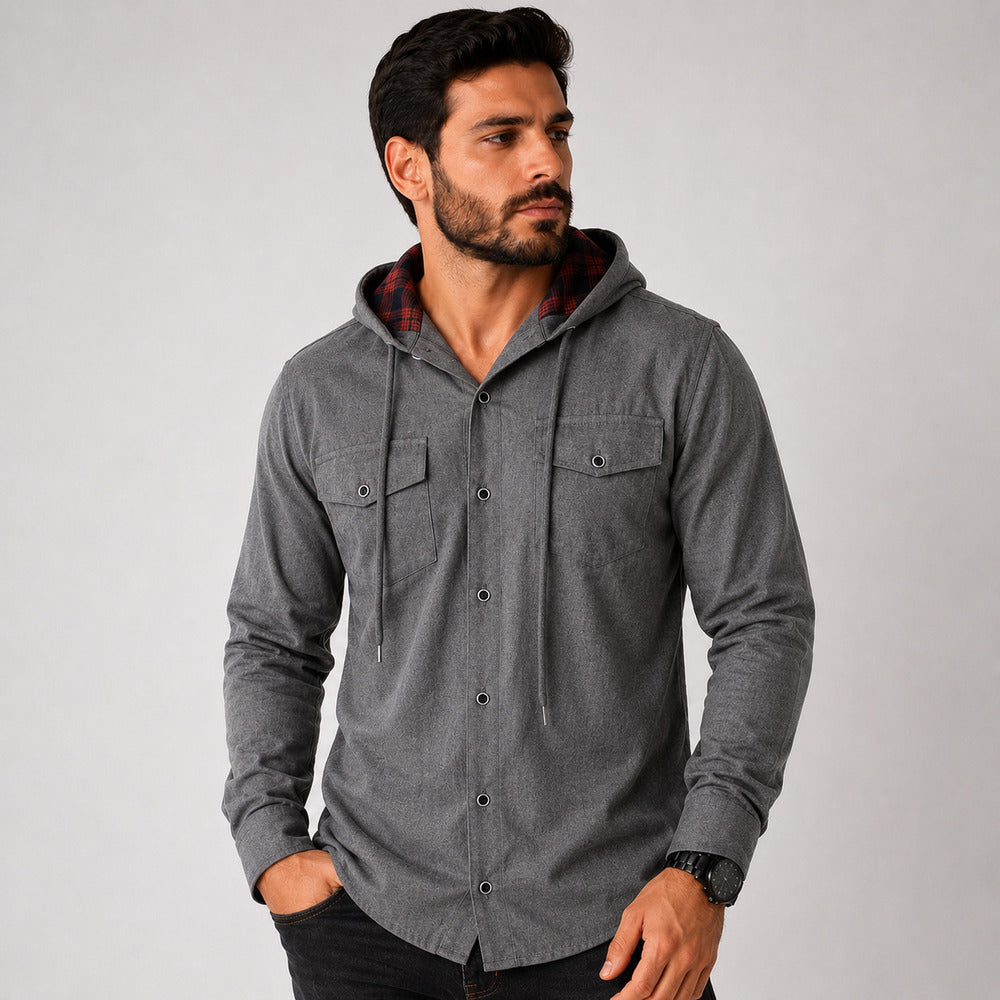 Camisa Masculina Flanelada Manga Longa com Capuz